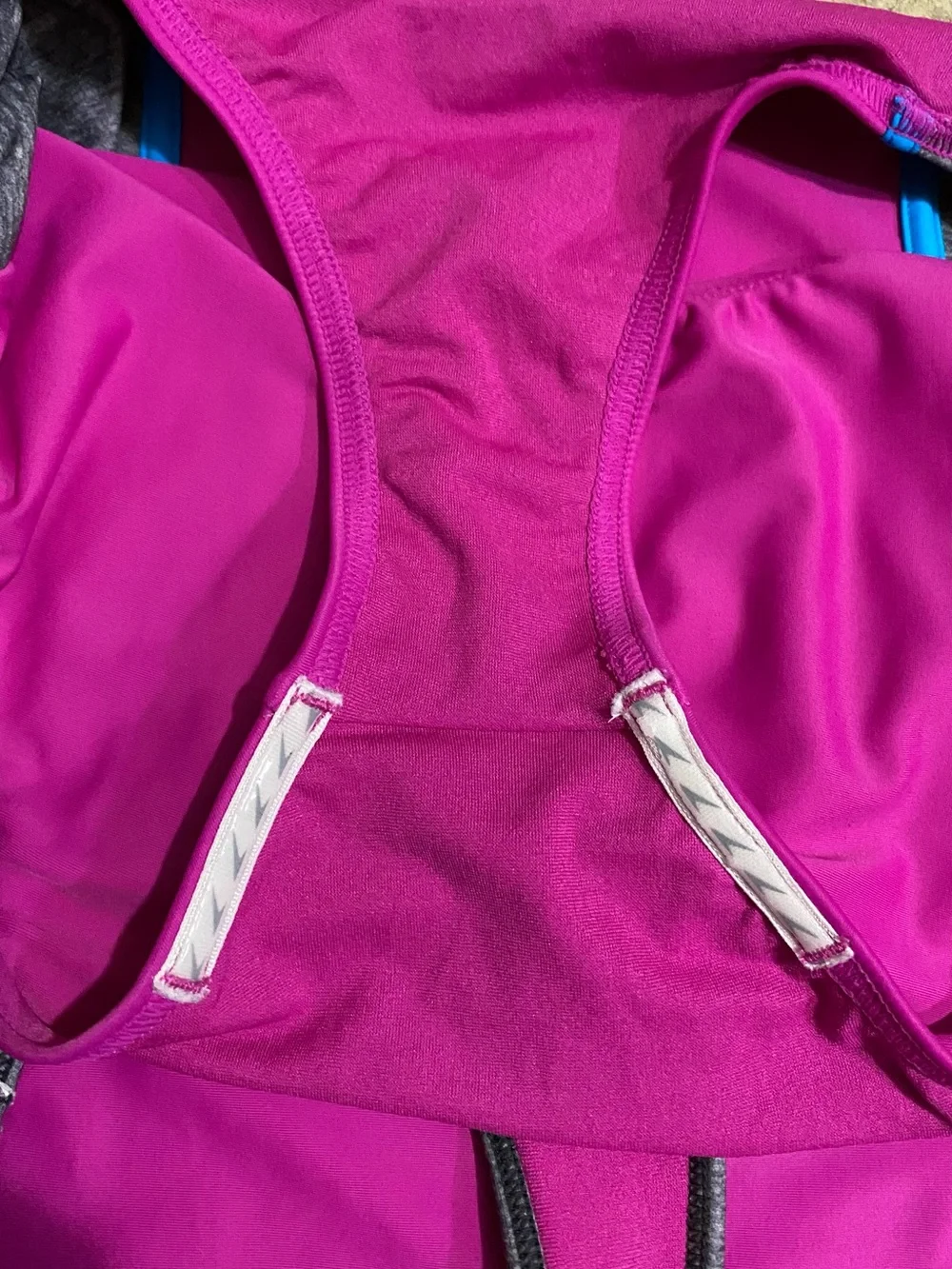 Speedo Big Girls One Piece Fuchsia Pink Heather Gray Swimsuit 16 Sporty